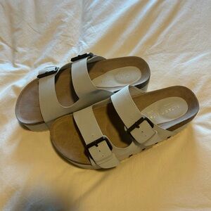 Blue Double-Buckle Slide Sandals